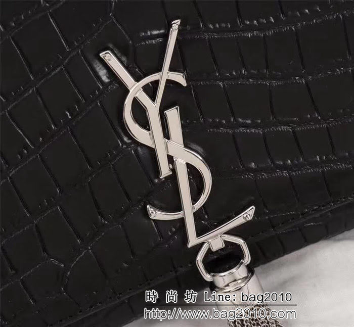 YSL聖羅蘭 經典銀扣 鱷魚紋牛皮 時尚流蘇包 311225 YAS1355